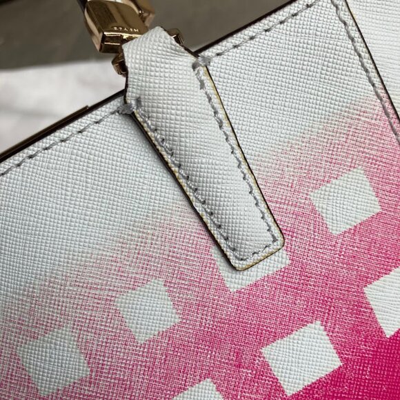 COACH | Madison Pink Check Gingham North-South Crossbody Leather Tote Handbag - Picture 15 of 16